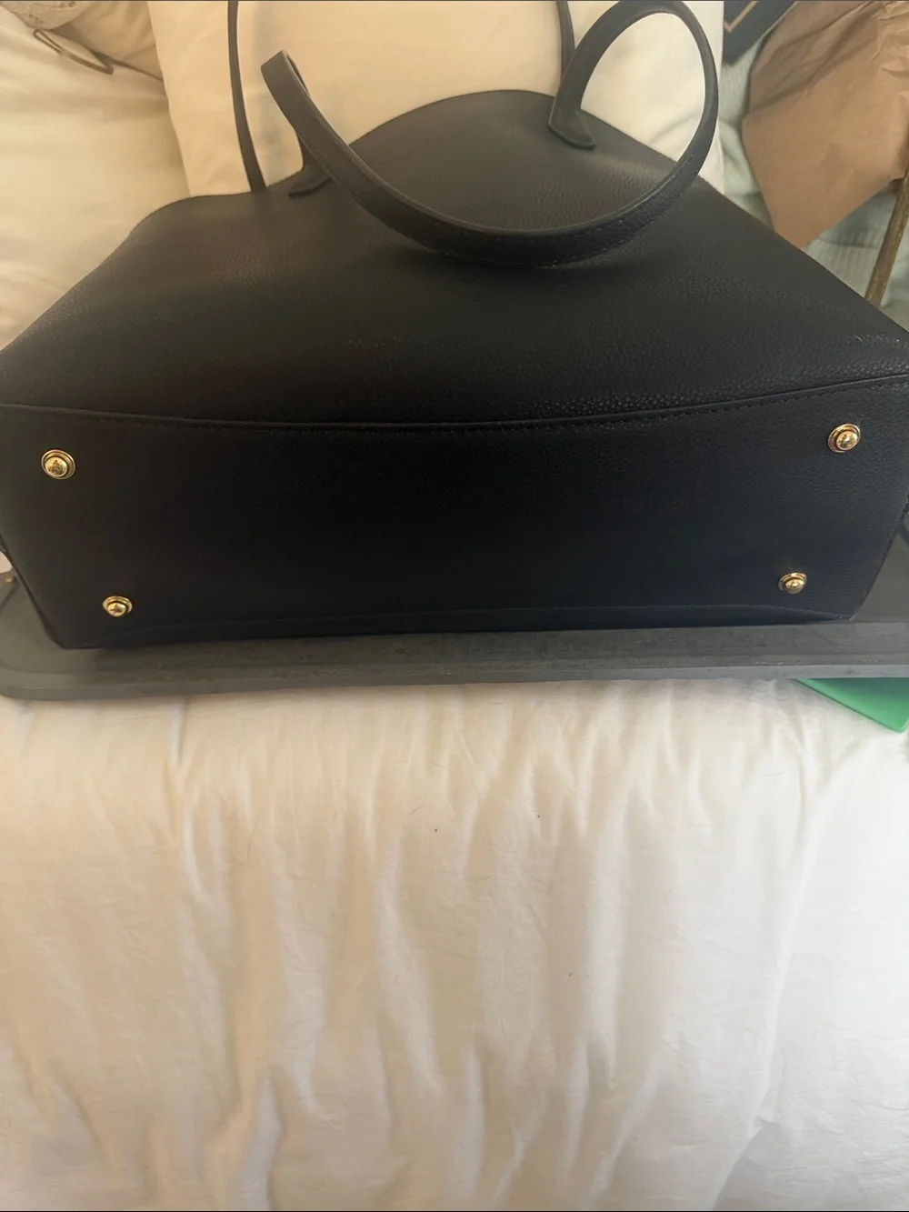 Quince Black Pebbled Tote with Slim Double Handles - Picture 5 of 8